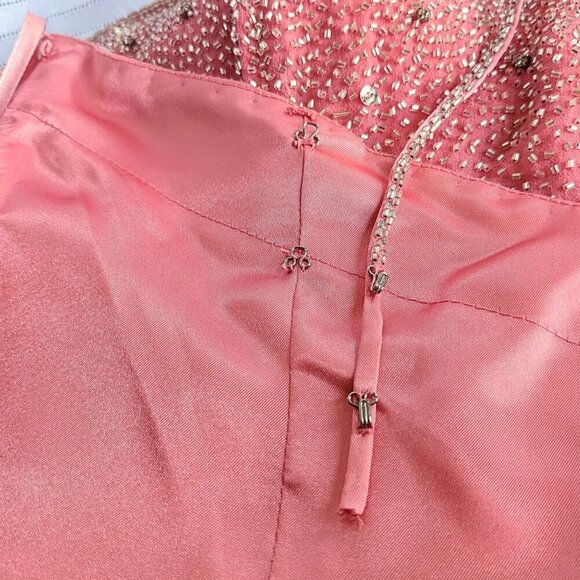 NWT Vtg Y2K ALYCE 100% Silk Coral Sequin 1 Shoulder Pageant Train Gown 6019 Sz 8 - Picture 6 of 8